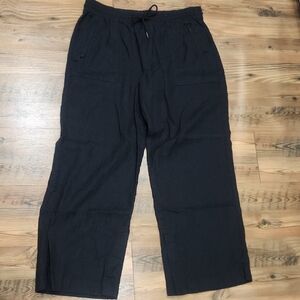 Athleta Retreat Linen Wide Leg Pant Zipper Pocket Black Large Coastal Airy Light